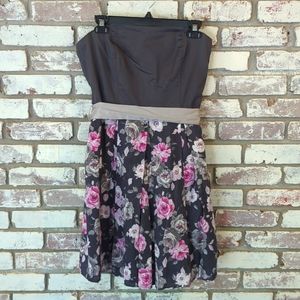 Promod Floral Gray Strapless Dress